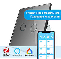 Розумний сенсорний ZigBee вимикач 2 сенсора Livolo сірий скло (VL-C702Z-15)