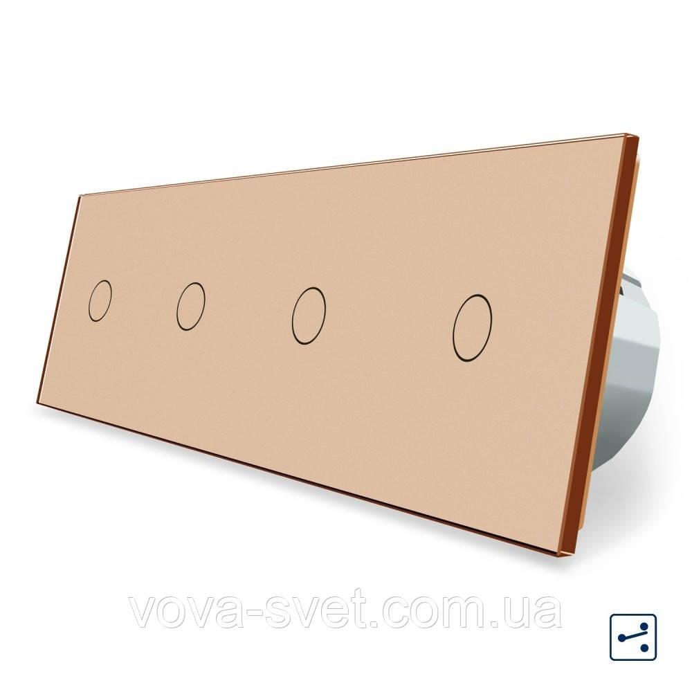 Сенсорний прохідний вимикач 4 сенсора (1-1-1-1) Livolo золото скло (VL-C704S-13)