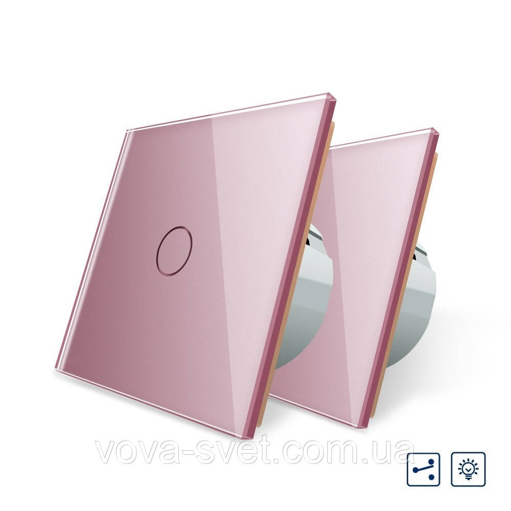 Комплект Сенсорний прохідний диммер Livolo рожевий скло (VL-C701H/C701H/S1B-17), фото 1