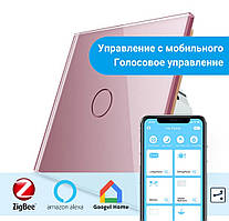 Розумний сенсорний прохідний ZigBee вимикач 1 сенсор Livolo рожевий скло (VL-C701SZ-17)