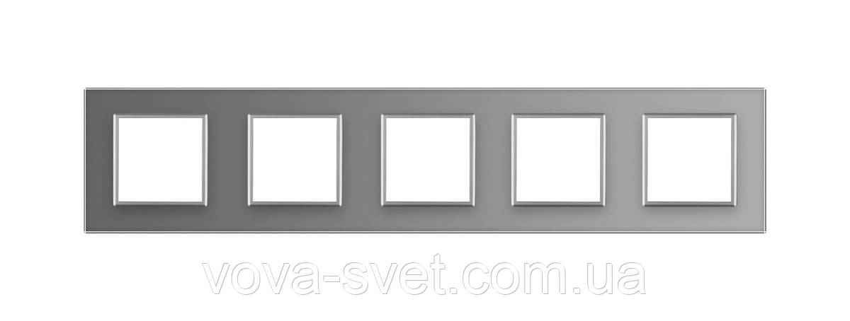 Рамка розетки Livolo 5 постов серый стекло (VL-C7-SR/SR/SR/SR/SR-15) - фото 2 - id-p816442722