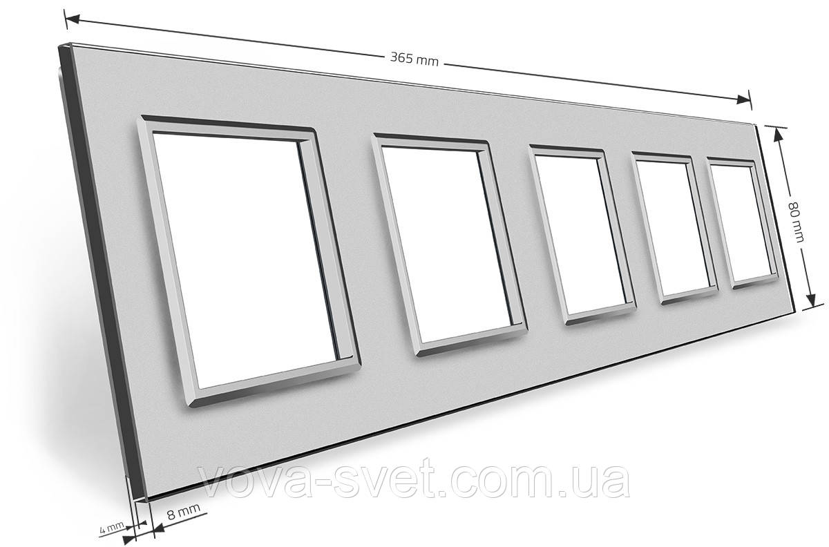 Рамка розетки Livolo 5 постов серый стекло (VL-C7-SR/SR/SR/SR/SR-15) - фото 3 - id-p816442722