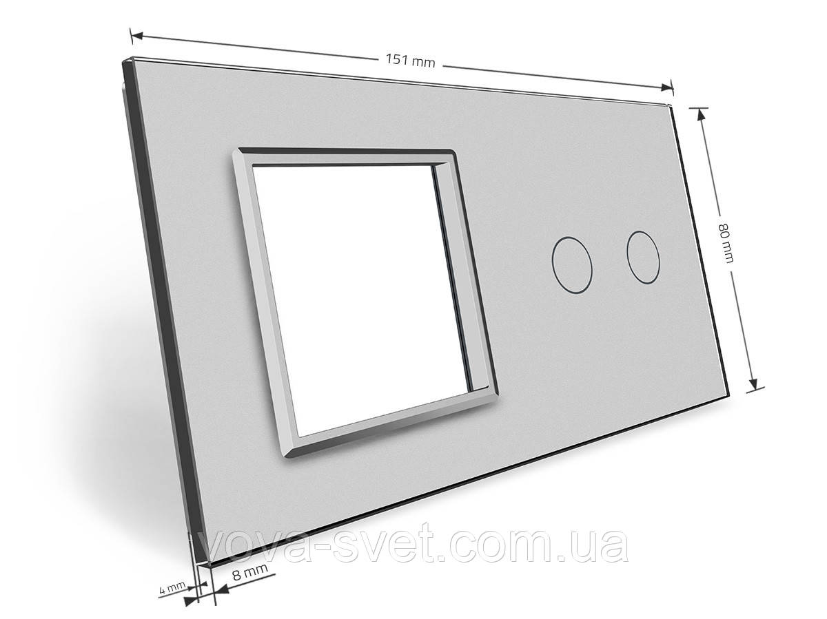 Сенсорная панель выключателя Livolo 2 канала и розетки (2-0) серый стекло (VL-C7-C2/SR-15) - фото 3 - id-p816444213