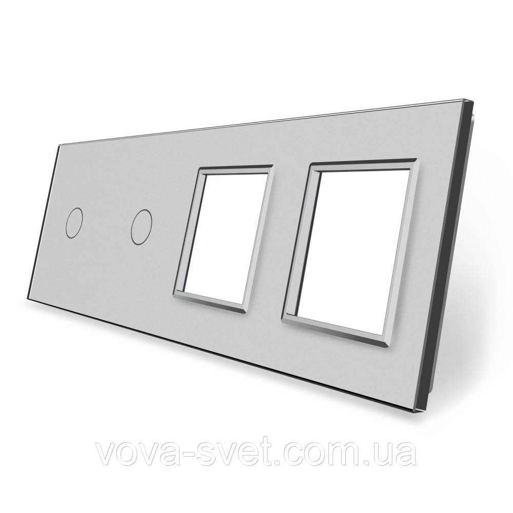 Сенсорная панель выключателя Livolo 2 канала и две розетки (1-1-0-0) серый стекло (VL-C7-C1/C1/SR/SR-15) - фото 1 - id-p816445278