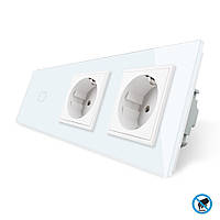 Безконтактний вимикач 1 сенсор 2 розетки Livolo білий скло (VL-C701/C7C2EU-PRO-11)
