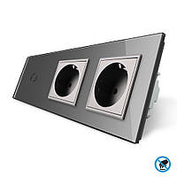Безконтактний вимикач 1 сенсор 2 розетки Livolo сірий скло (VL-C701/C7C2EU-PRO-15)
