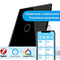 Розумний сенсорний прохідний ZigBee вимикач 1 сенсор Livolo чорний скло (VL-C701SZ-12)