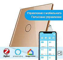 Розумний сенсорний прохідний ZigBee вимикач 1 сенсор Livolo золото скло (VL-C701SZ-13)