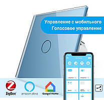 Розумний сенсорний прохідний ZigBee вимикач 1 сенсор Livolo блакитний скло (VL-C701SZ-19)