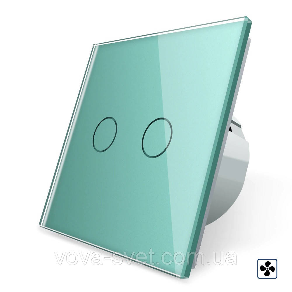Сенсорний вимикач Livolo для ванної кімнати світло і витяжка зелене скло (VL-C702-2IH-18)