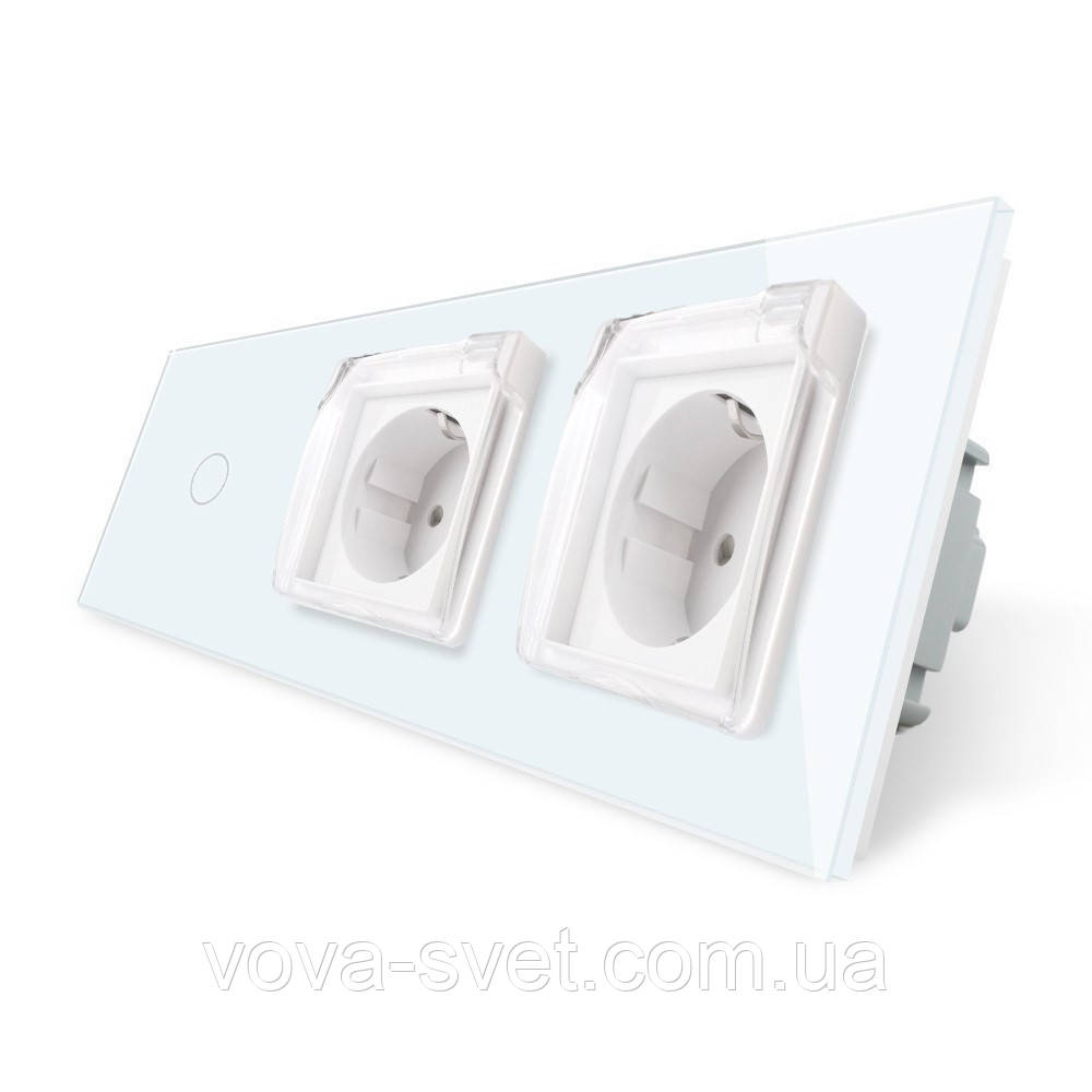Сенсорний вимикач Розетка подвійна вологозахисна з кришкою Livolo білий скло (VL-C701/C7C2EUWF-11)