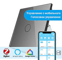 Розумний сенсорний прохідний ZigBee вимикач 1 сенсор Livolo сірий скло (VL-C701SZ-15)