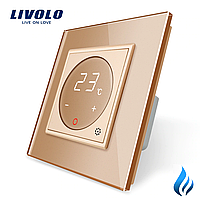 Терморегулятор з вбудованим датчиком температури Сухий контакт для котлів Livolo золото (VL-C701TM3-13)