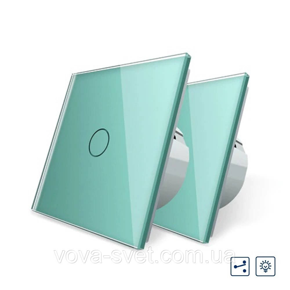 Комплект Сенсорний прохідний диммер Livolo зелений скло (VL-C701H/C701H/S1B-18), фото 1