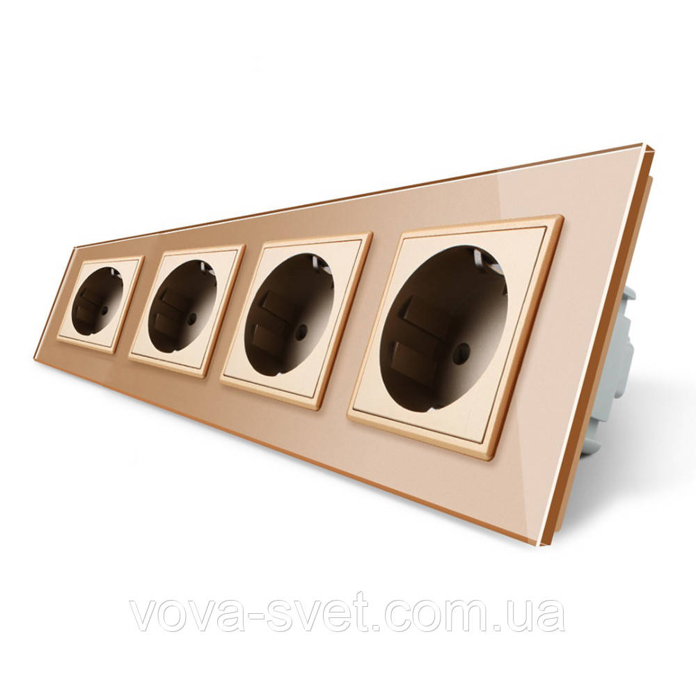 Розетка чотиримісна з заземленням Livolo золото скло (VL-C7C4EU-13)