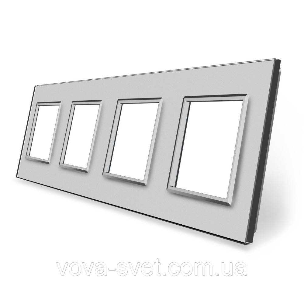 Рамка розетки Livolo 4 поста серый стекло (VL-C7-SR/SR/SR/SR-15) - фото 1 - id-p816442720