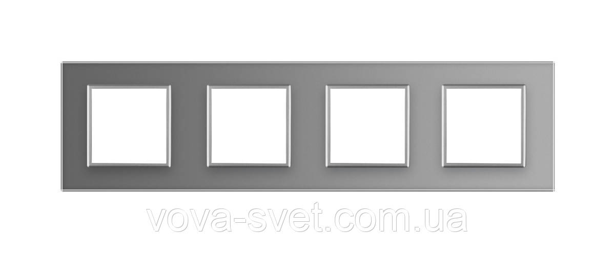 Рамка розетки Livolo 4 поста серый стекло (VL-C7-SR/SR/SR/SR-15) - фото 2 - id-p816442720