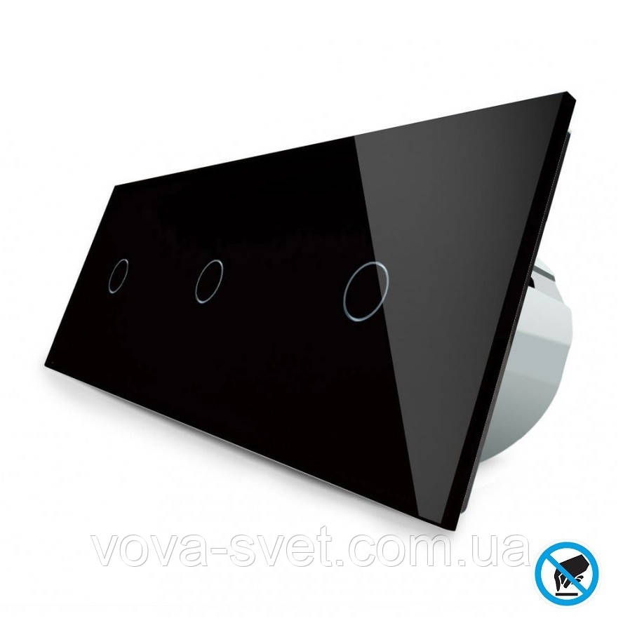 Безконтактний вимикач 3 сенсора (1-1-1) Livolo чорний скло (VL-C701/C701/C701-PRO-12)