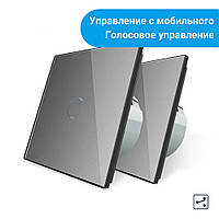 Комплект Сенсорних прохідних вимикачів Livolo Wi-Fi управління сірий (VL-C701SZ/C701S-15)