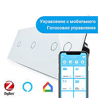 Розумний сенсорний ZigBee вимикач 4 сенсора (1-1-2) Livolo білий скло (VL-C701Z/C701Z/C702Z-11)