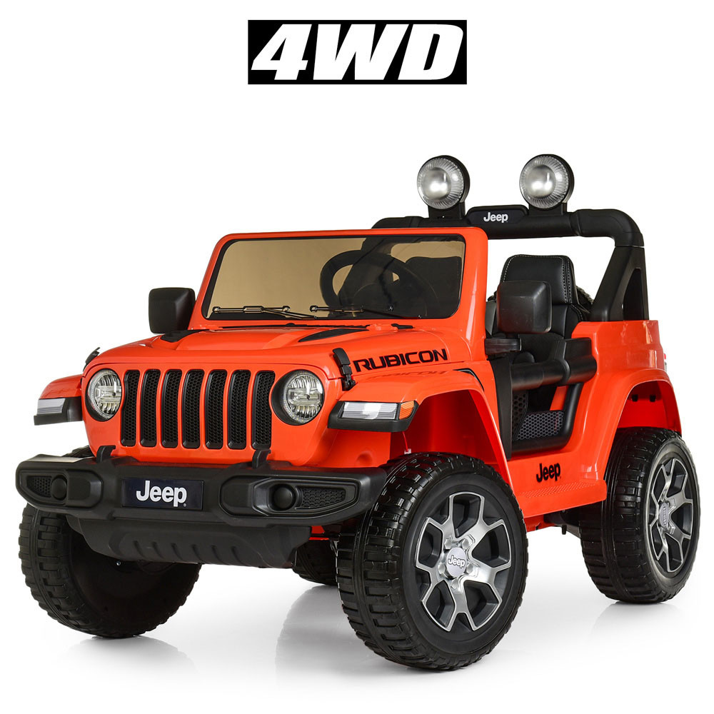 Дитячий електромобіль Джип M 4176 EBLR-7, Jeep Wrangler, колеса EVA, шкіряне сидіння, жовтогарячий
