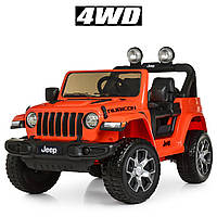 Детский электромобиль Джип M 4176 EBLR-7, Jeep Wrangler, колеса EVA, кожаное сиденье, оранжевый