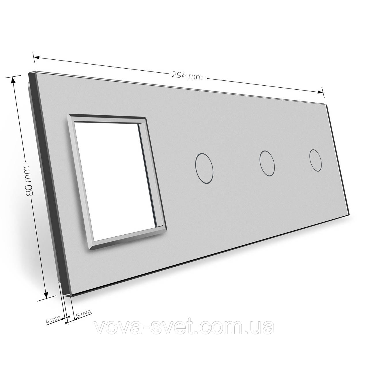 Сенсорная панель выключателя Livolo 3 канала и розетку (1-1-1-0) серый стекло (VL-C7-C1/C1/C1/SR-15) - фото 3 - id-p816444235