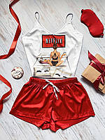 Пижама (шорты и майка) женская шелковая с принтом Netflix красная