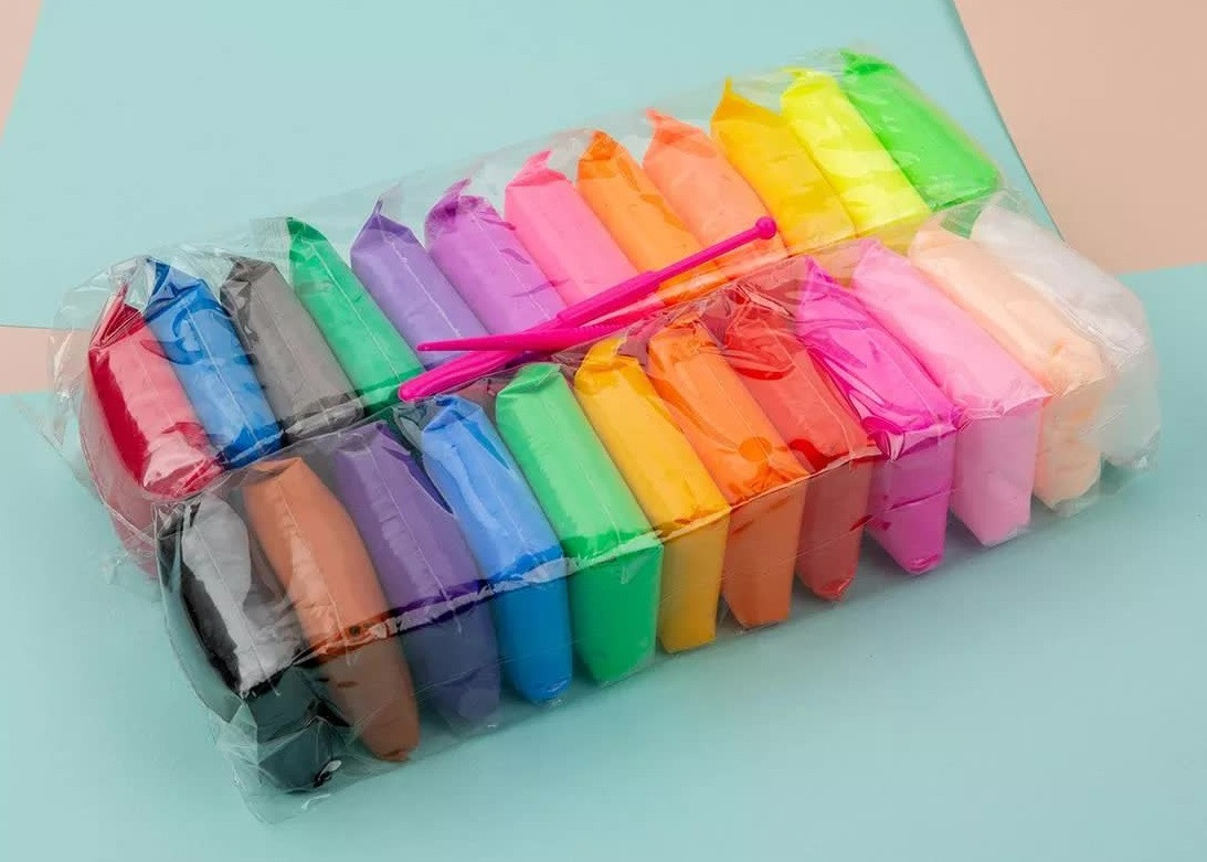 Дитячий різнобарвний набір повітряного пластиліну для творчості з інструментами Metra+ 24 кольори