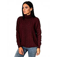 Зимний модный женский свитер под горло оверсайз песочного цвета размер от 44 до 48 бордовый