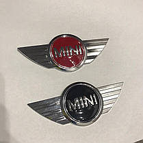 Емблема MINI (Міні) 120 mm (значок, наклейка, логотип на капот, багажник) Сріблясто-Чорна, фото 3