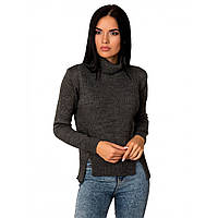 Асимметричный женский свитер с разрезами спереди, размер от 42 до 46 тёмно-серый
