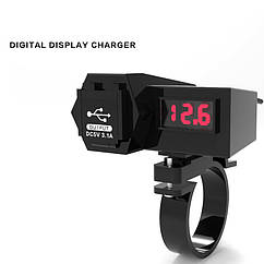 USB розетка fast charge 3.1 A на кермо мотоцикла з вольтметром