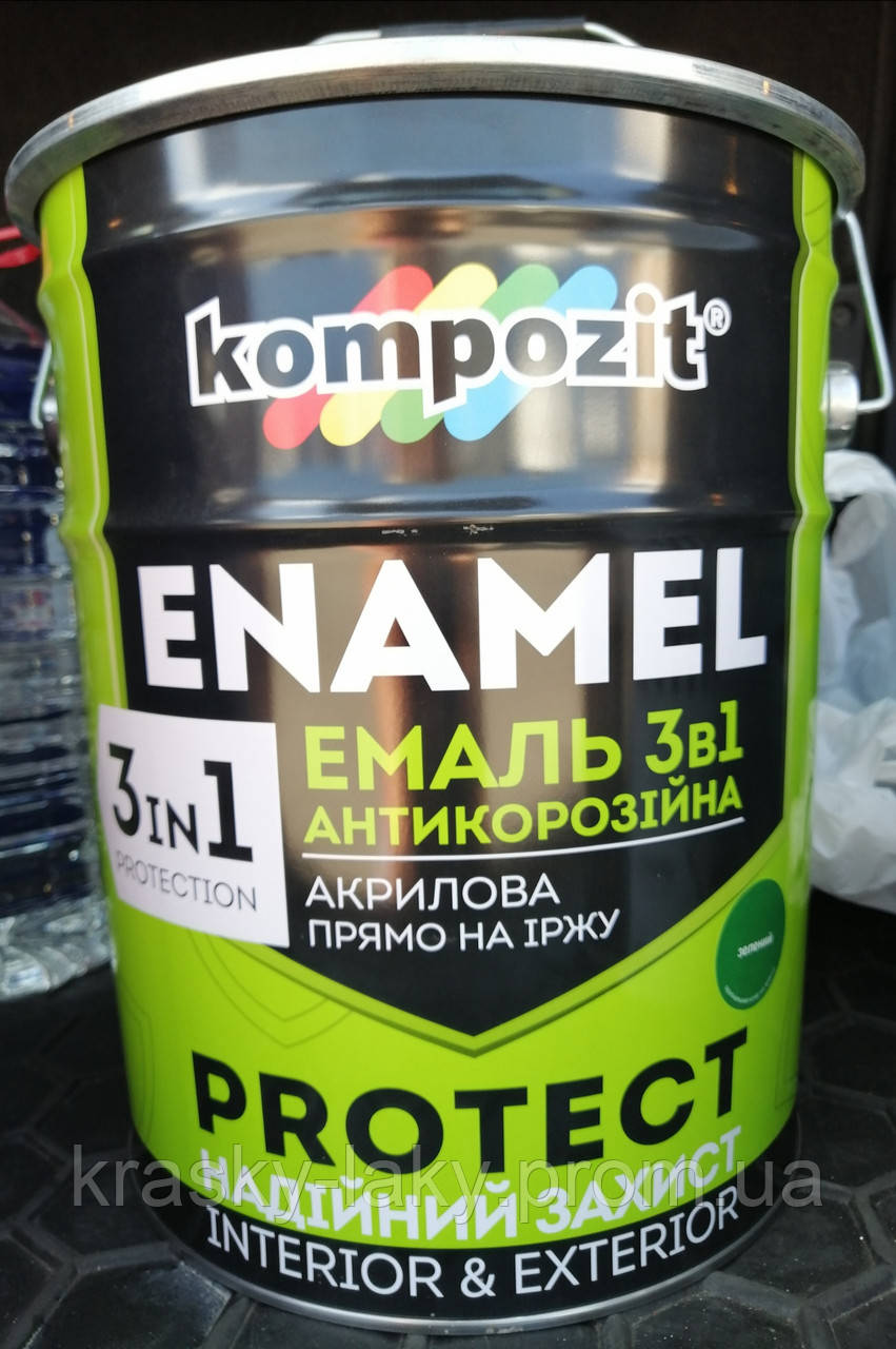 Эмаль Protect 3в1 Kompozit® зеленая для оцинковки, стали, латуни, меди, алюминия 10кг - фото 7 - id-p45995053