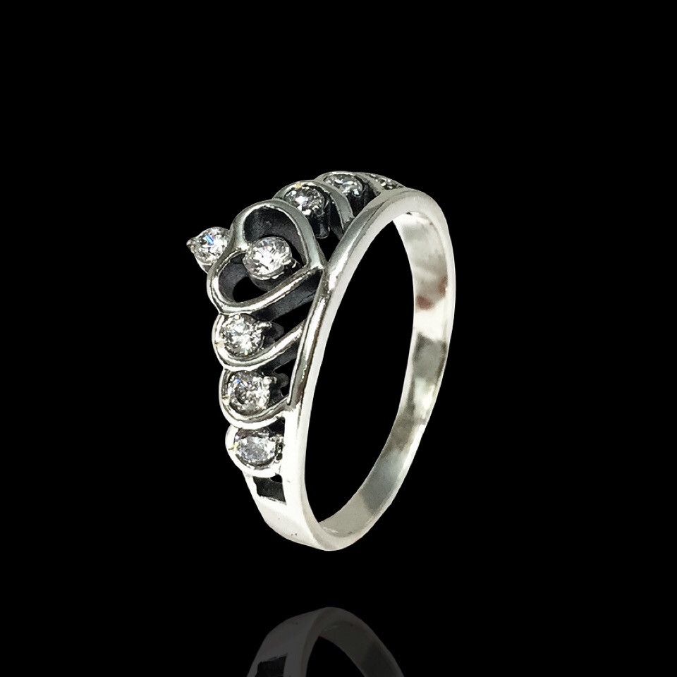 Срібне кільце Корона з фіанітом