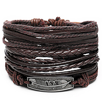 Комплект плетеных коричневых кожаных браслетов для мужчин Перо