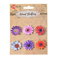 Набор пуговиц для творчества Santi, Цветы, древесина, 25 мм, 6 видов, 6 шт./уп.