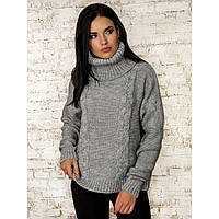 Теплый свободный бежевый женский свитер под горло, размер 44-48 Серый