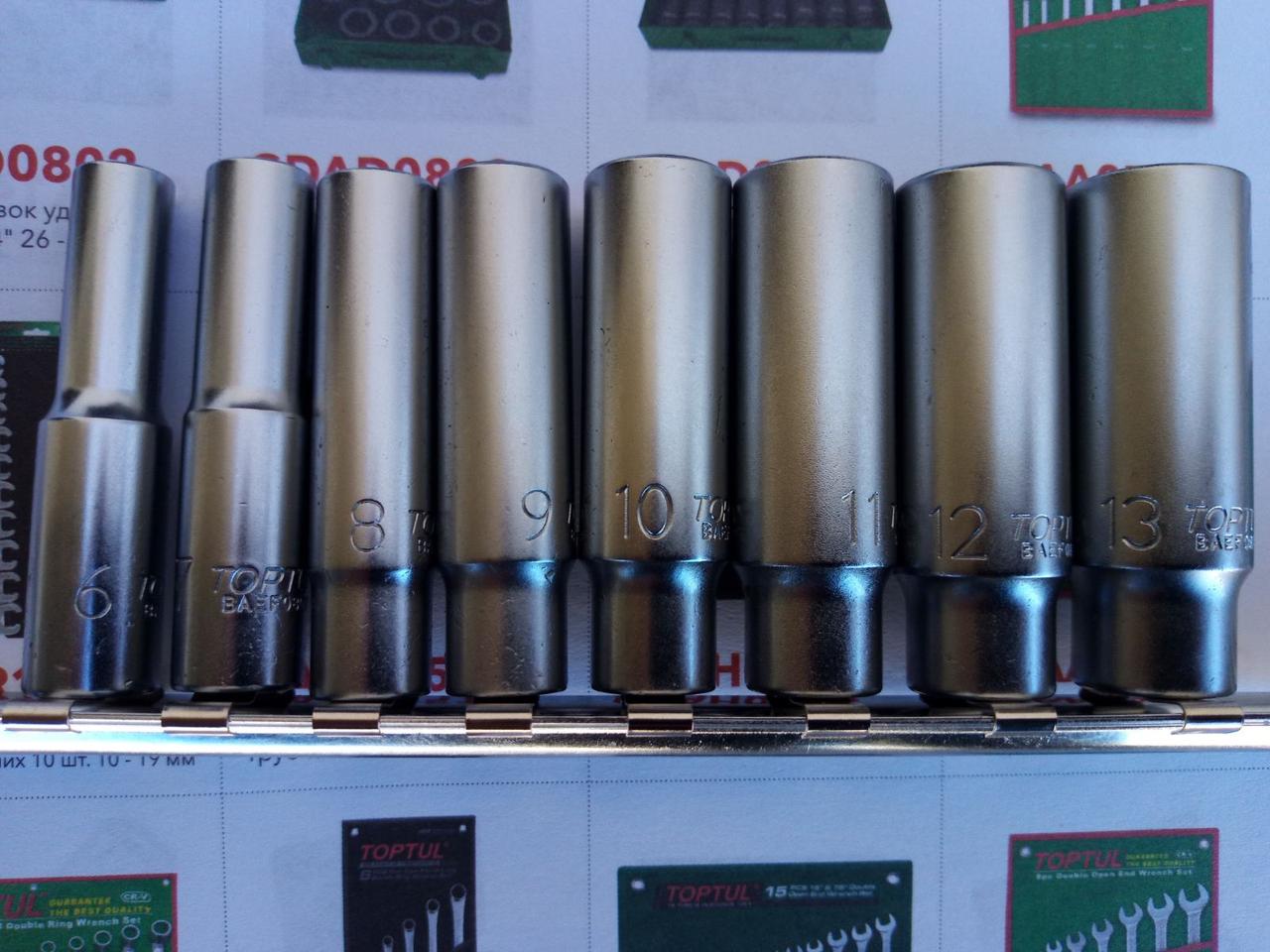 Набір головок довгих 12-гр. 1/4" 8ед. 6~13мм (на планці) TOPTUL GAAQ0804U-12