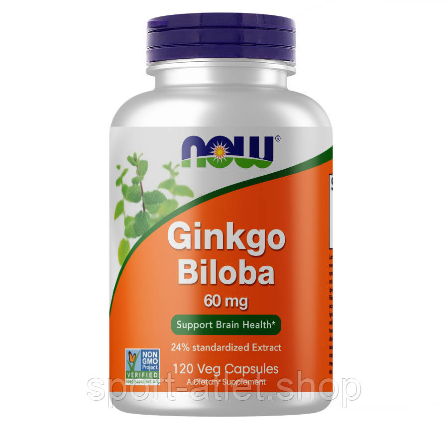 Натуральна добавка NOW Ginkgo Biloba 60 mg, 120 вегакапсул