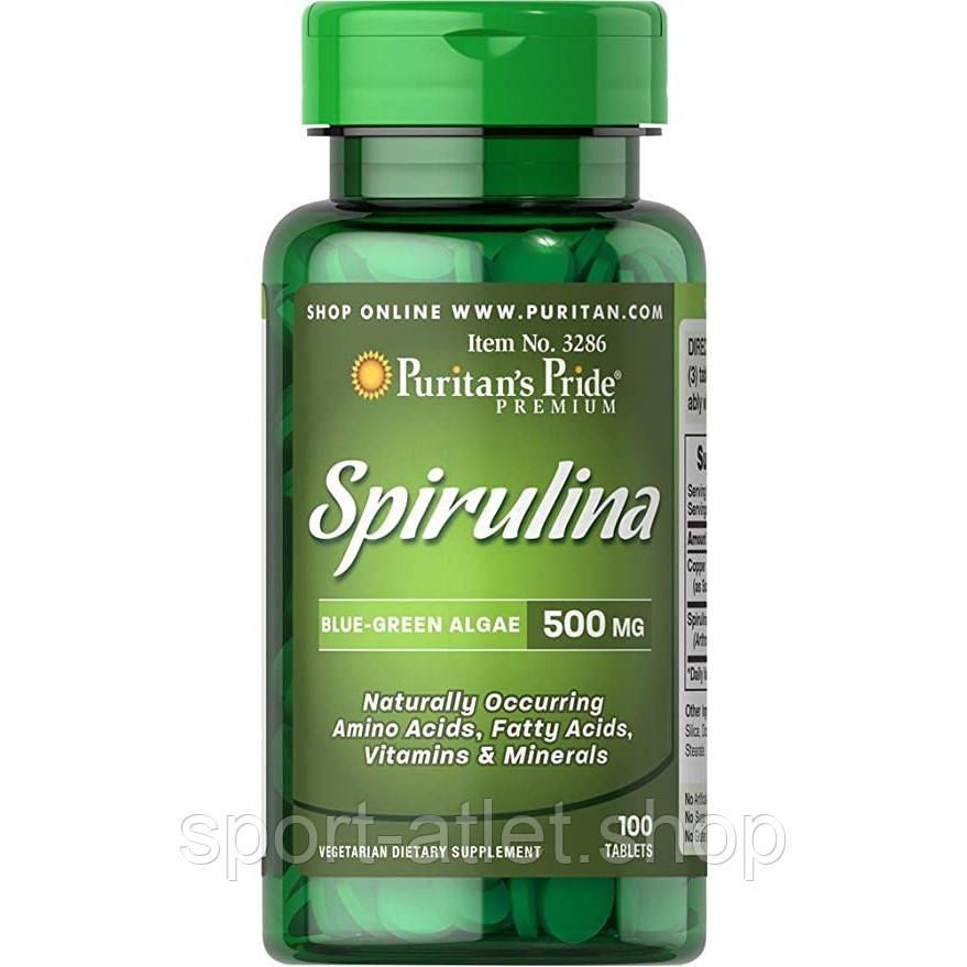 Натуральна добавка Puritan's Pride Spirulina 500 mg, 100 таблеток
