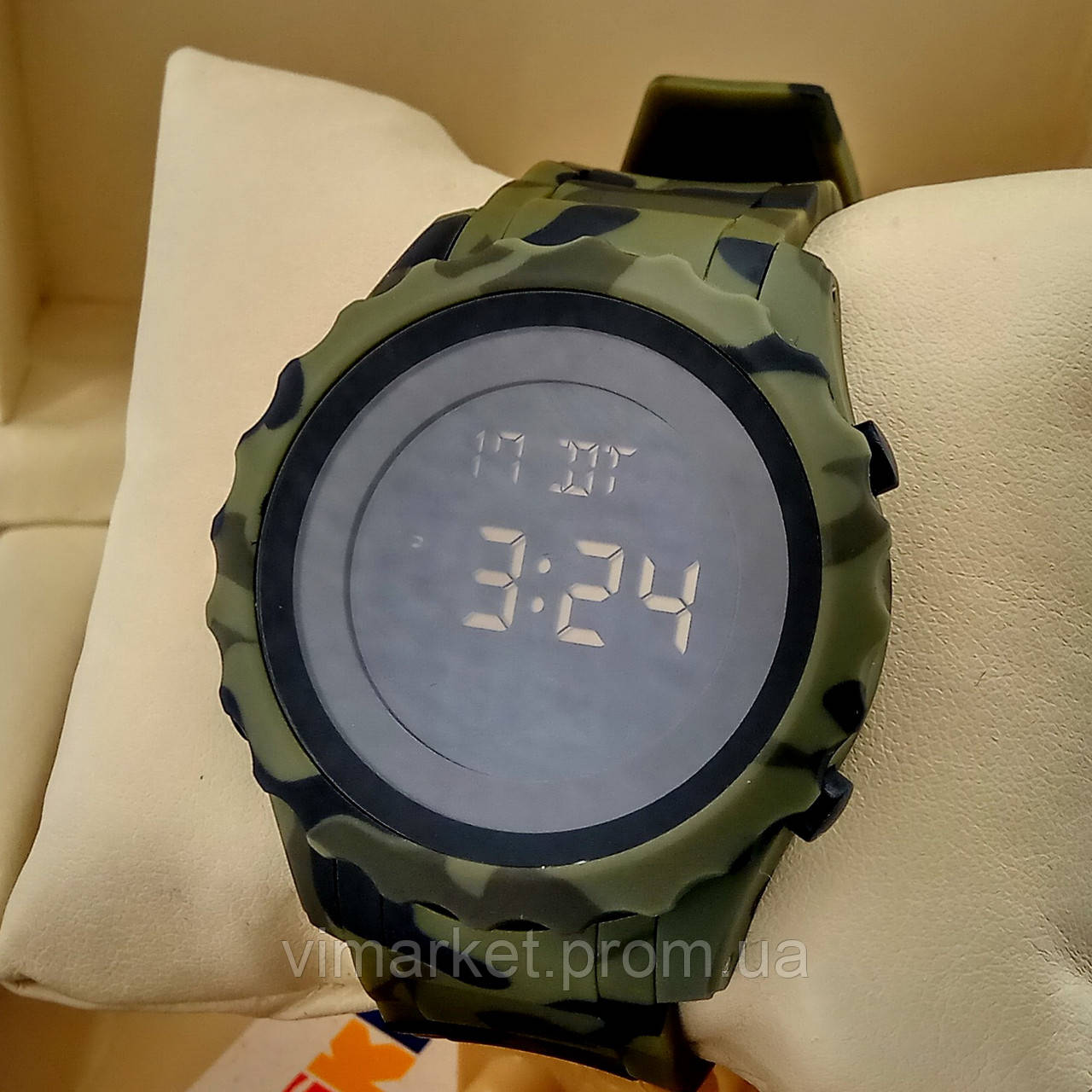 Водонепроникні оригінальні спортивні удароміцні годинник Skmei 1631 dual time подвійне час зелений камуфля