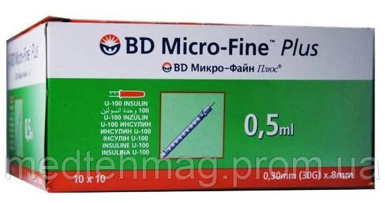 Інсуліновий Шприц BD Micro-Fine+ 0,5 мл*8мм (100 шт)