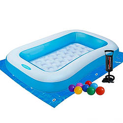 Дитячий надувний басейн Intex 166х100х28 см, з кульками 10 шт, підстилкою, насосом