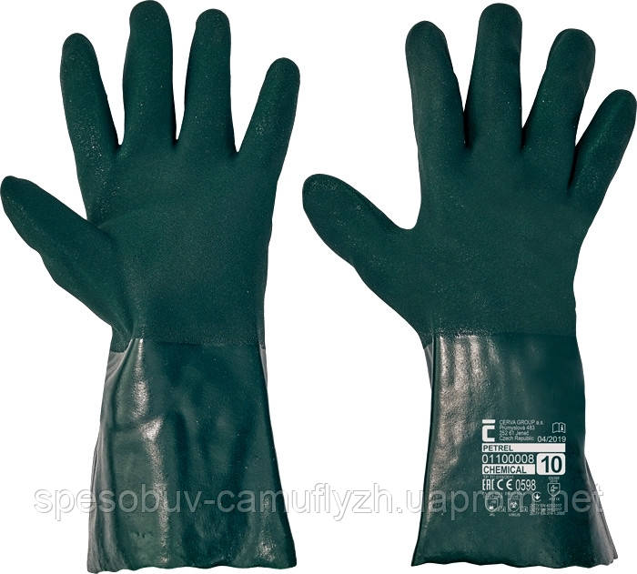 Рукавички перчатки на байці КЩС ПВХ CERVA  35 см 'Petrel' Хімічні Кислотні маслобензостійкі морозостійкі