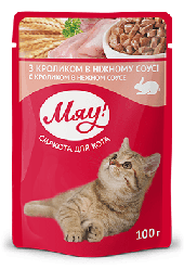 Консерва для доросих кішок/котів «З кроликом в ніжному соусі», Мяу, 100 г