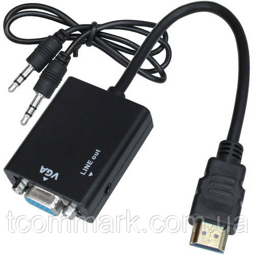 Конвертер HDMI в VGA + аудио (штекер HDMI - гнездо VGA + шнур AUX ...