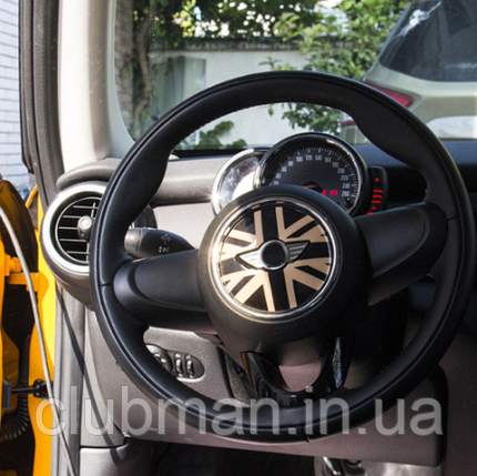 Декоративная наклейка в центр руля MINI Cooper One R54 R55 R56 R60 R61 Clubman Countryman флаг Англии черный, фото 2
