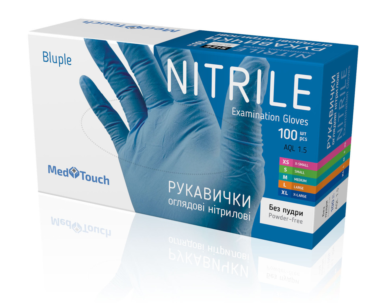 Рукавички нітрилові блакитні MedTouch без пудри М 100 шт/уп