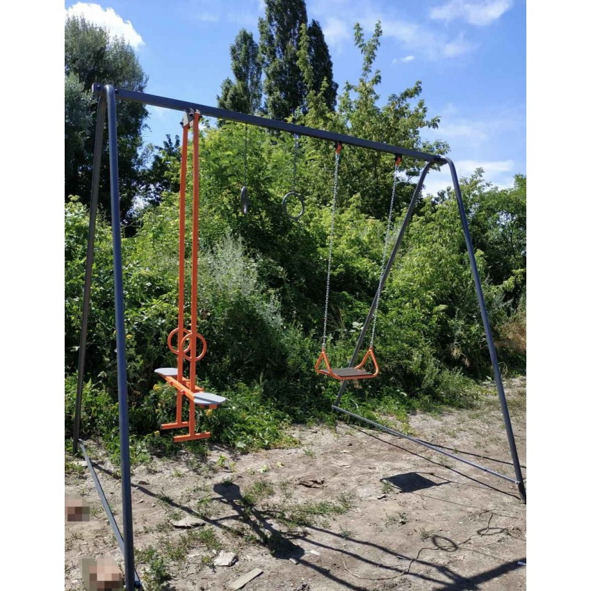 Вуличні гойдалки 2 в 1 для трьох із гімнастичними кільцями 833/кду